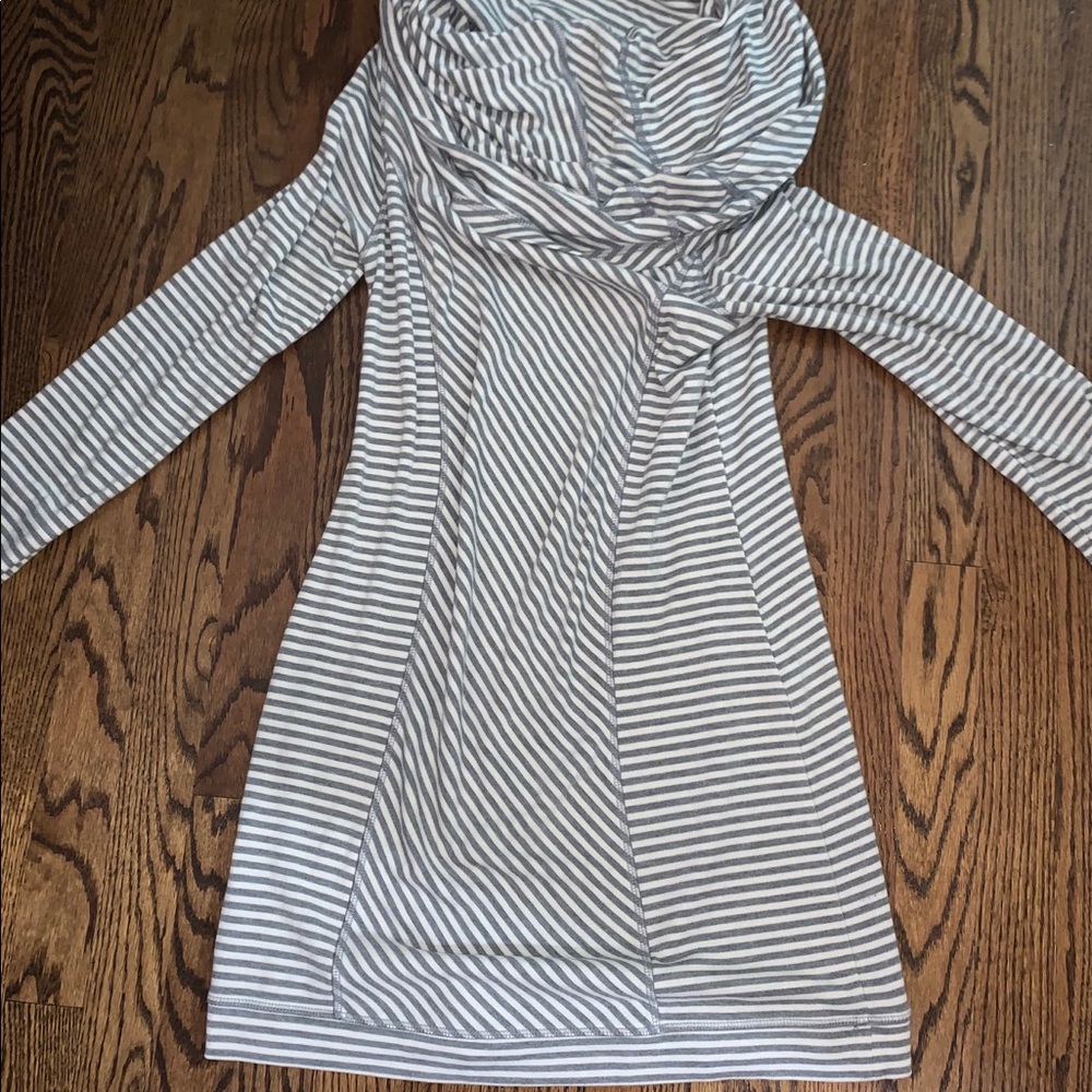 Grey and white striped long sleeve dress